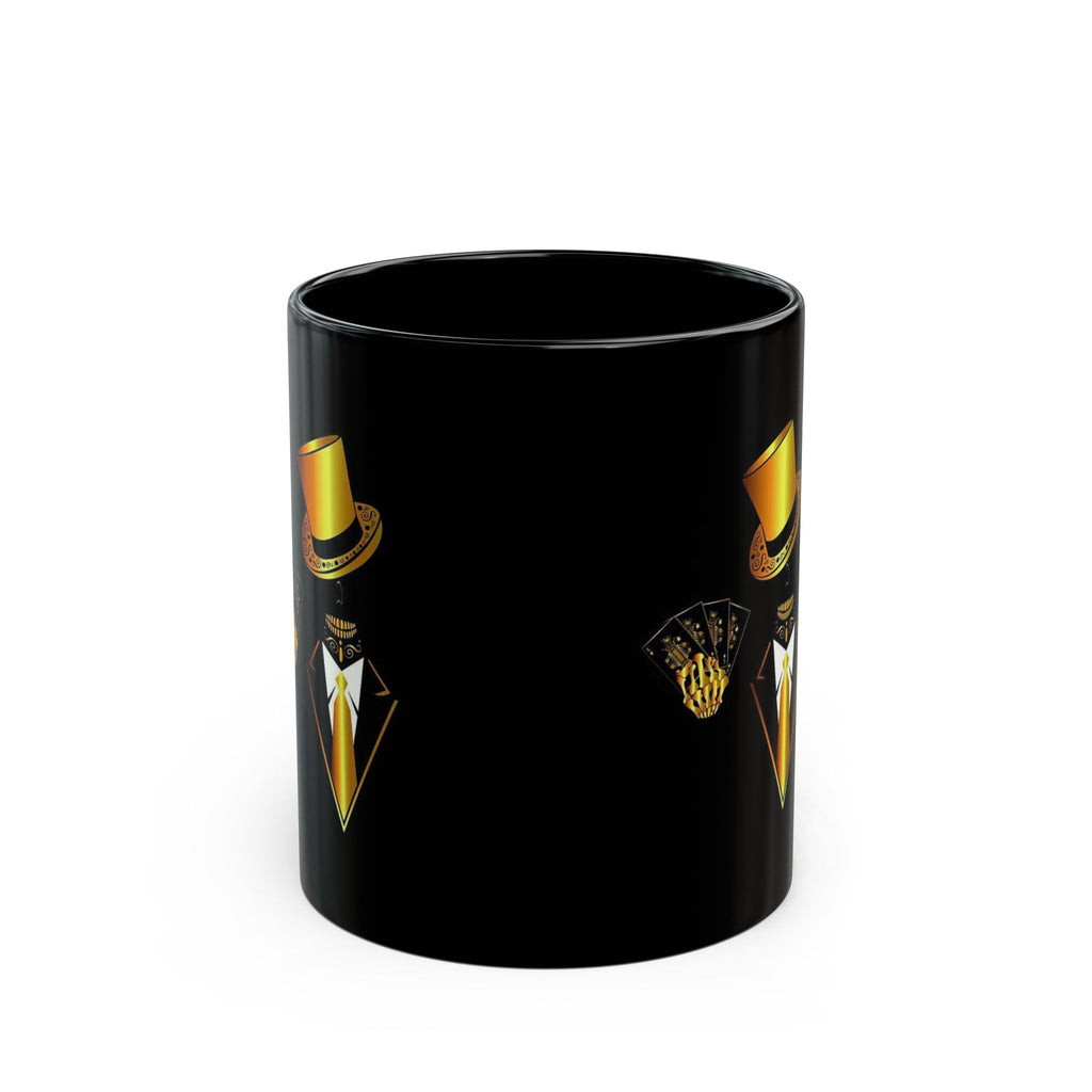 Golden Tuxedo Skull Mug | Black Ceramic Coffee Cup