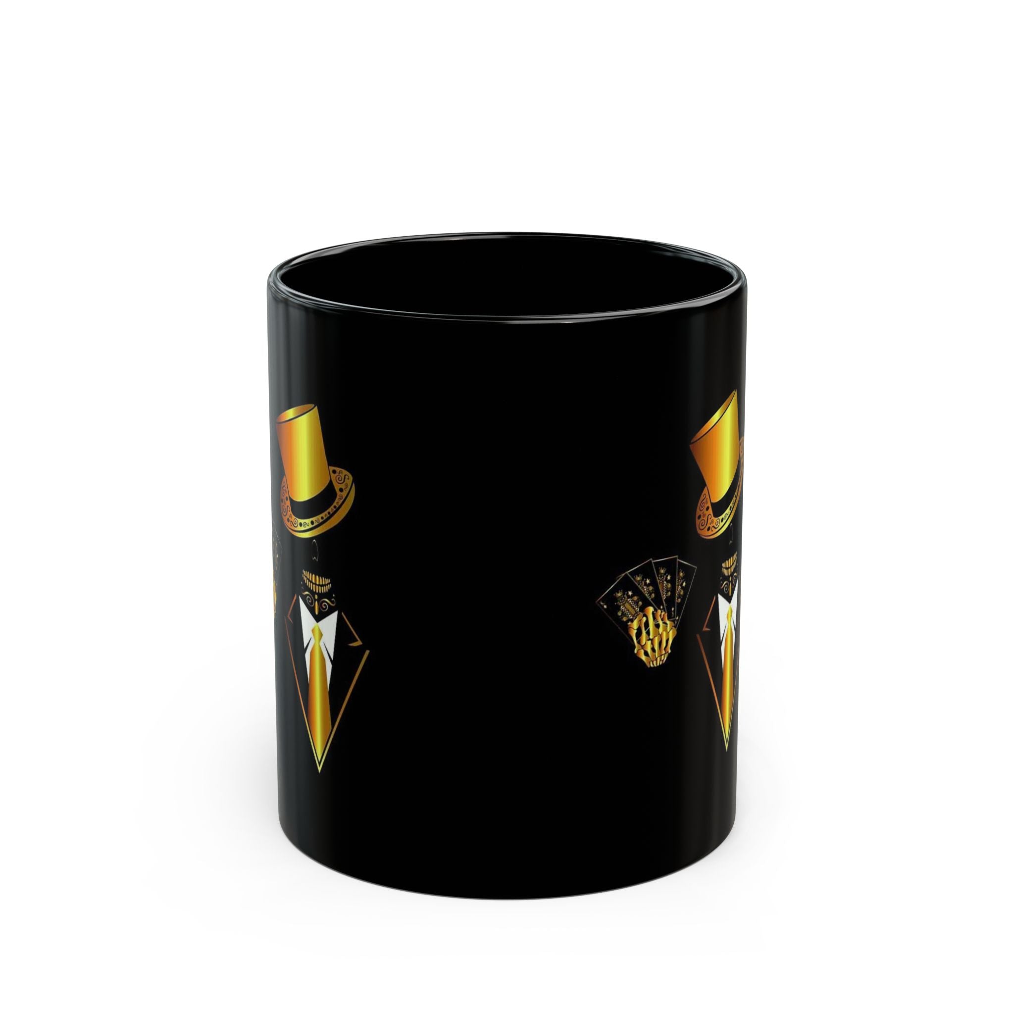 Golden Tuxedo Skull Mug | Black Ceramic Coffee Cup