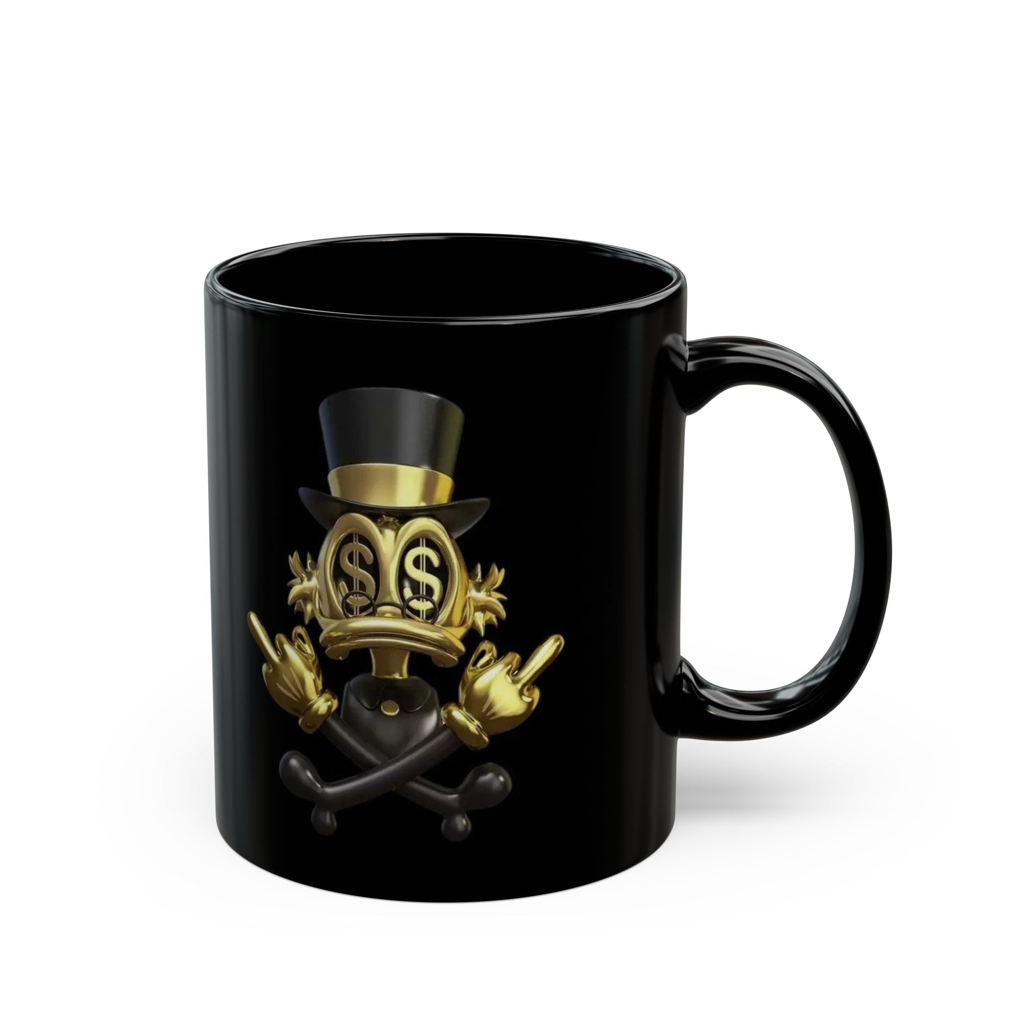 Gold Money Skull Mug — Black Ceramic Coffee Cup with Top Hat & Dollar Eyes
